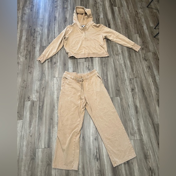 Joy Lab Tracksuit Tan Oversized Relaxed Fit Lounge Set Quarter Zip Large - Picture 7 of 13